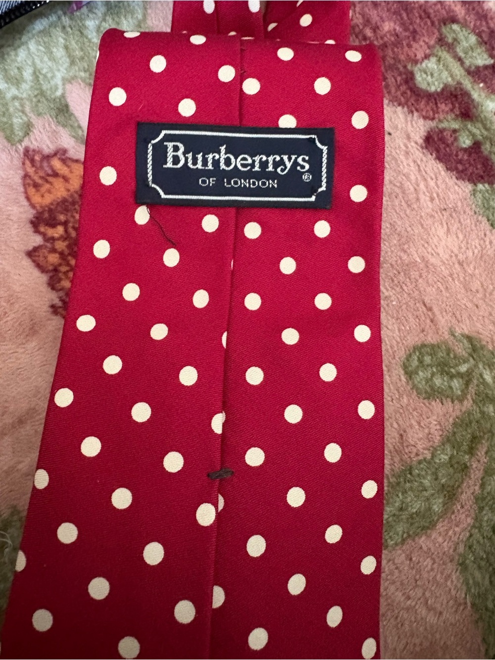 Burberrys Red Tie with White Polka Dots
